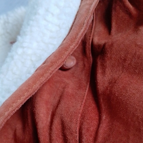 Vintage 80s Leather Sherpa Lined Jacket Shearling Collar - Picture 8 of 11